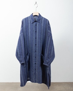 "eskandar" stripe patterned all linen long shirt / Made In ENGLAND