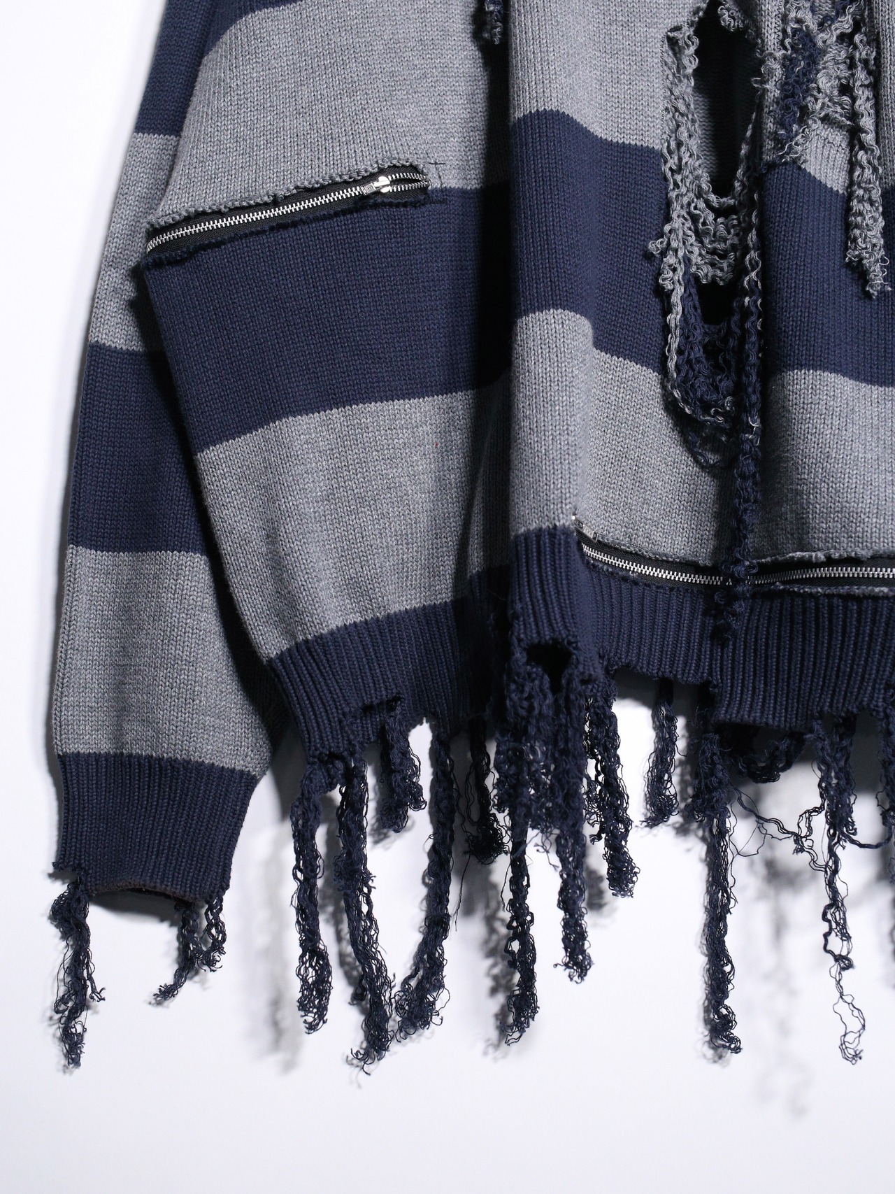 REMAKE / clash bolo × zip XXL over silhouette border knit - 10