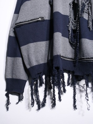 REMAKE / clash bolo × zip XXL over silhouette border knit