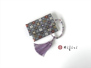 再販‼︎ お念珠入れ　ポケット付き　高級金襴…さくら七宝　黒《送料無料》