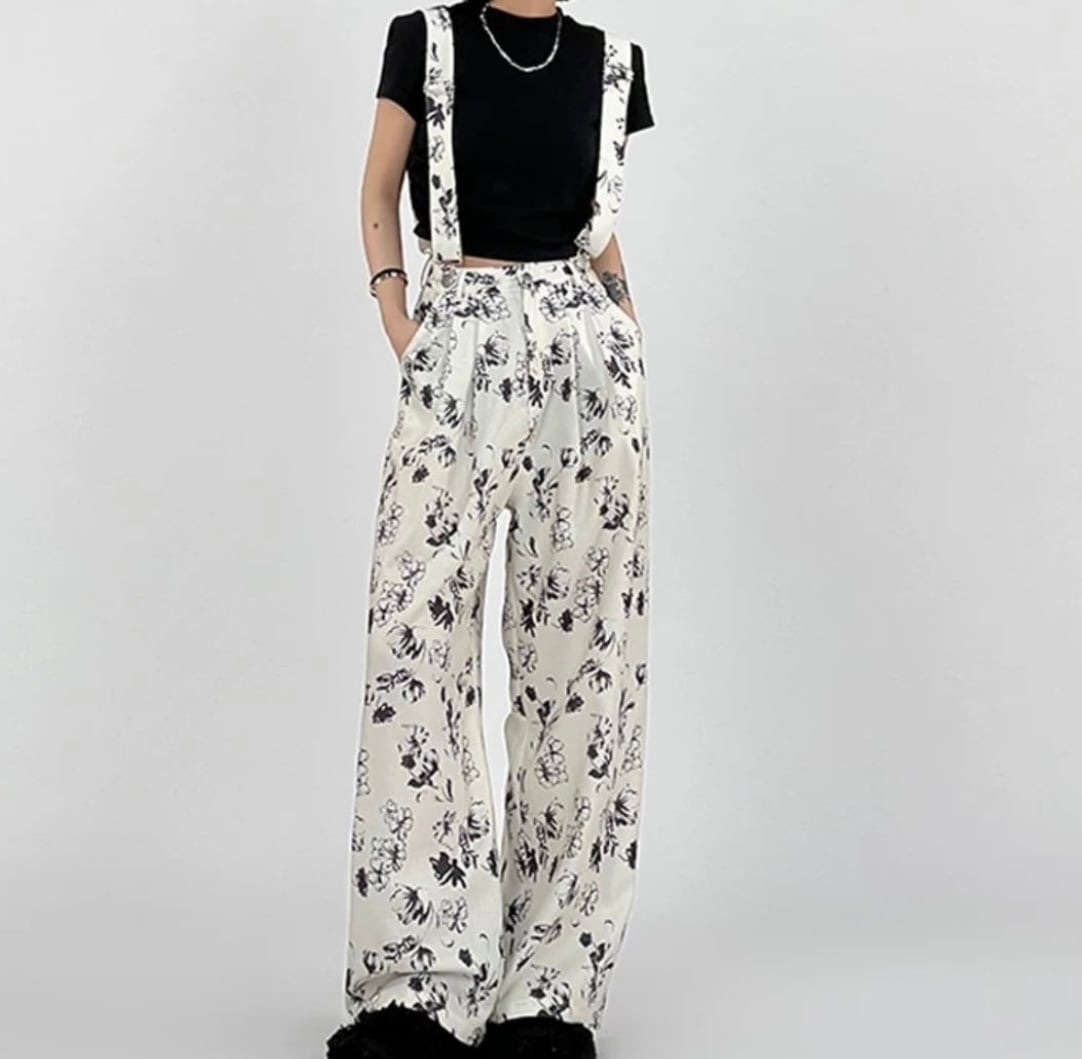 3size / サスペンダーハイウエストサロペット / 花柄