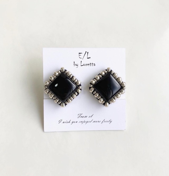 Square stitch pierce/earring(Black) [cc]