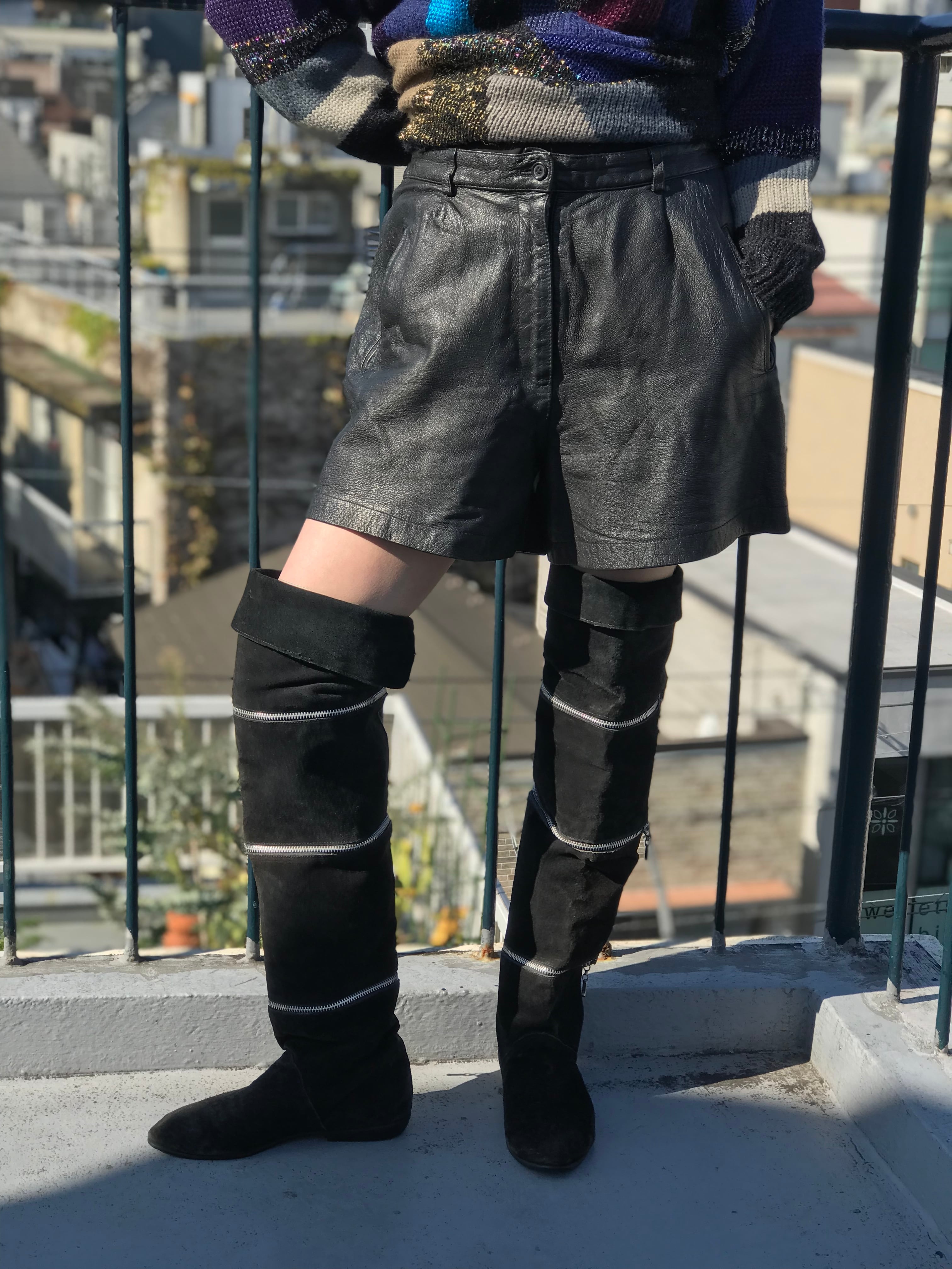 Vintage black leather short pants ( ヴィンテージ ブラック レザー ...