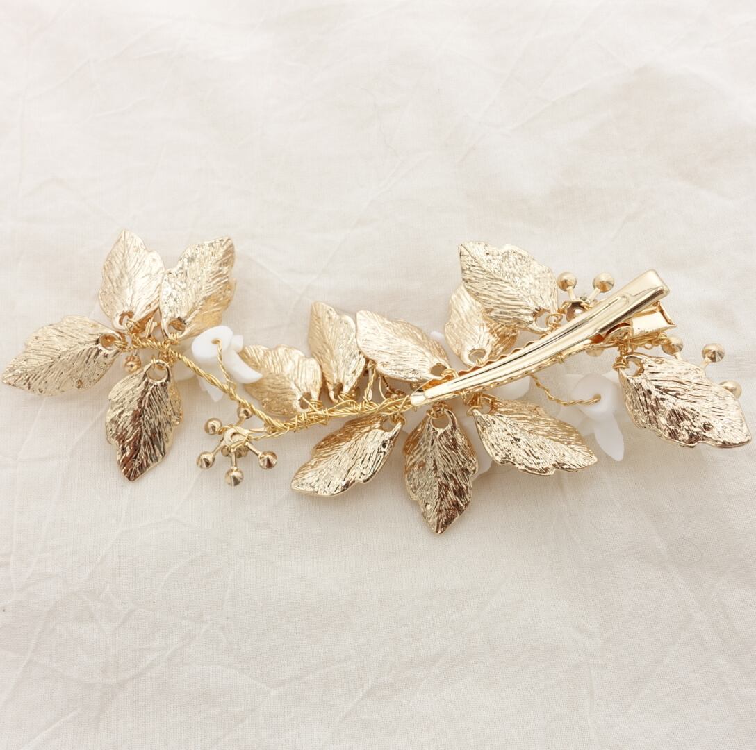 H-140 ウェディング アクセサリー【ゴールドリーフ ホワイト