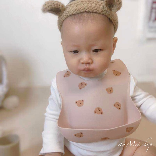 くまデザイン シリコンエプロン 洗って使える 柔らかシリコンビブ アニマル 前掛け 赤ちゃん用 離乳食 キッズ 出産祝い A Mei Shop