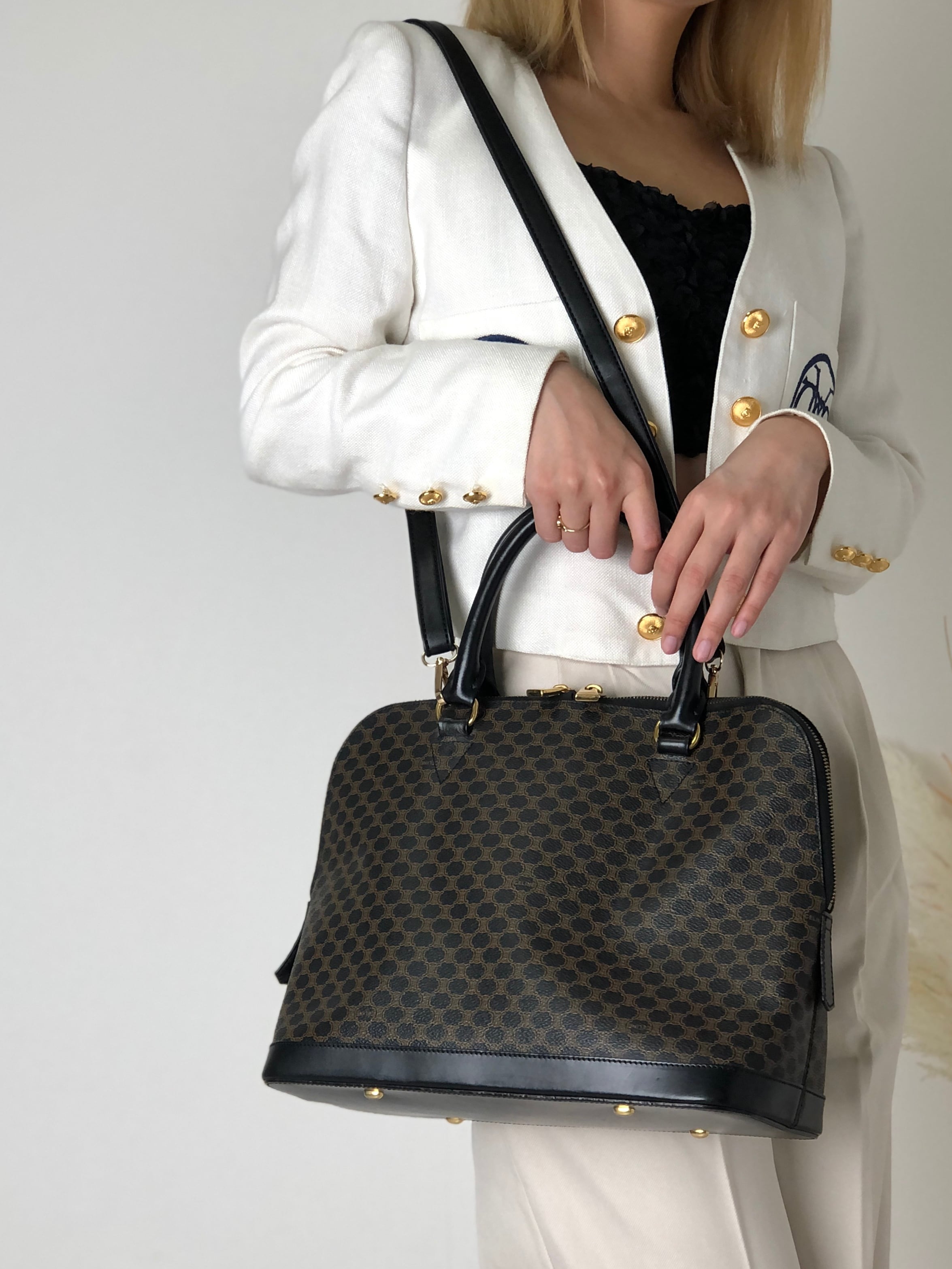 美品　セリーヌ　マカダム　ハンドバッグ　レザー　PVC　ショルダー　2way CELINE セリーヌ マカダム レザー 2way ブガッディ ハンドバッグ