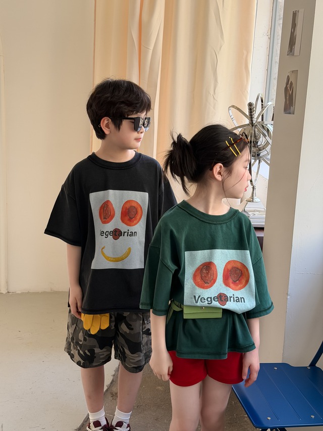 【KID】ベジタリアンフェイスプリント半袖Tシャツ - 12