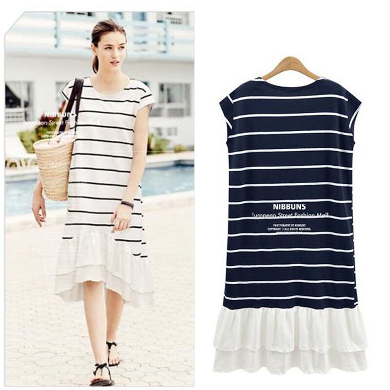 半袖 クルーネック ボーダー フリル ワンピース