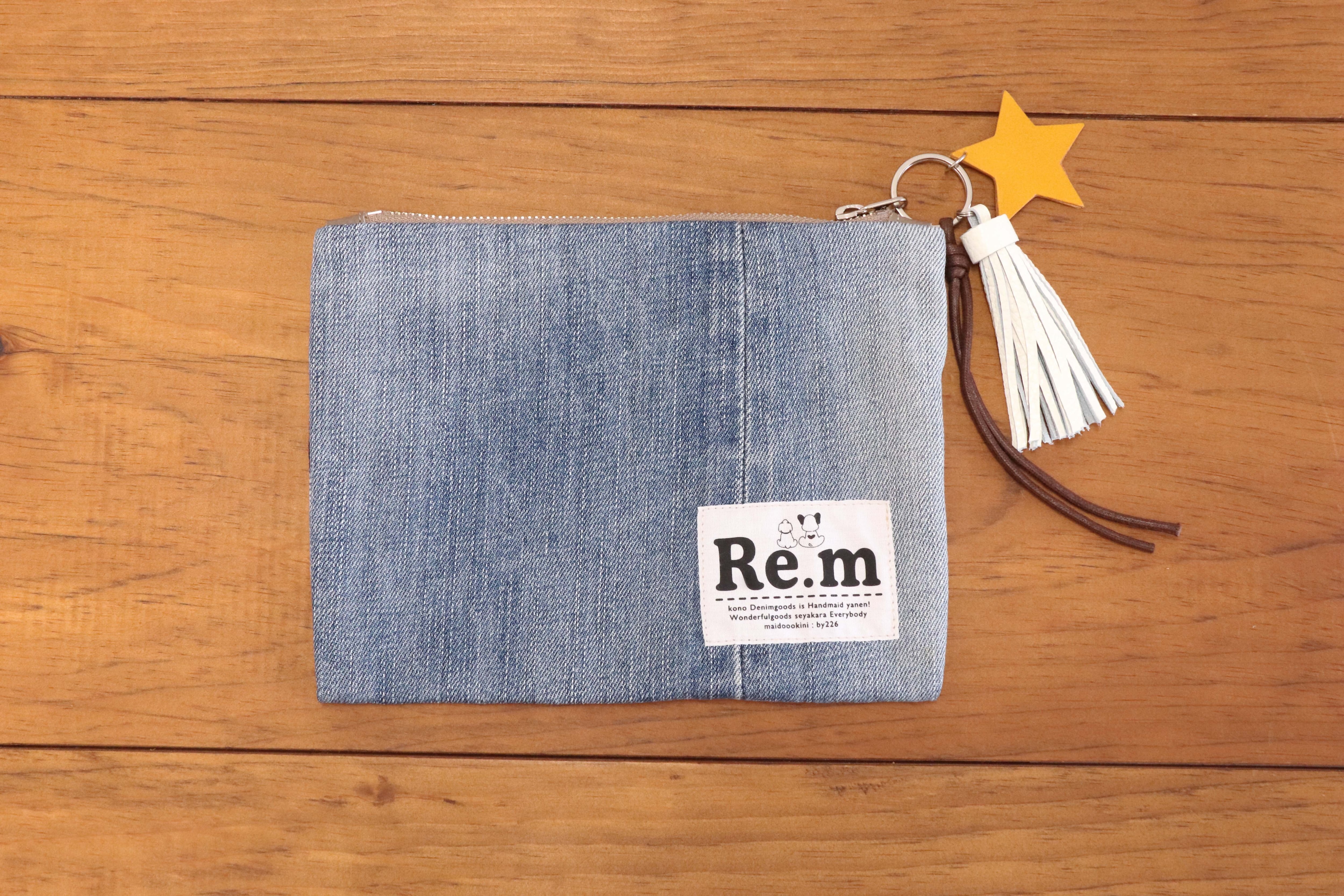 チャーム付き ステンシルデニムリメイクポーチ ジーンズ | リム