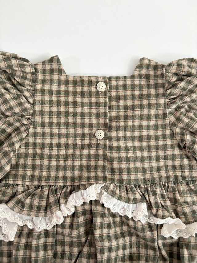 即納____olive check rompers