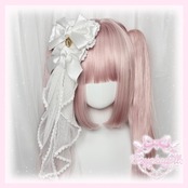 ♡【全3色】MAID ヴェール付き ストライプサテンリボンヘアクリップ pink ♡
