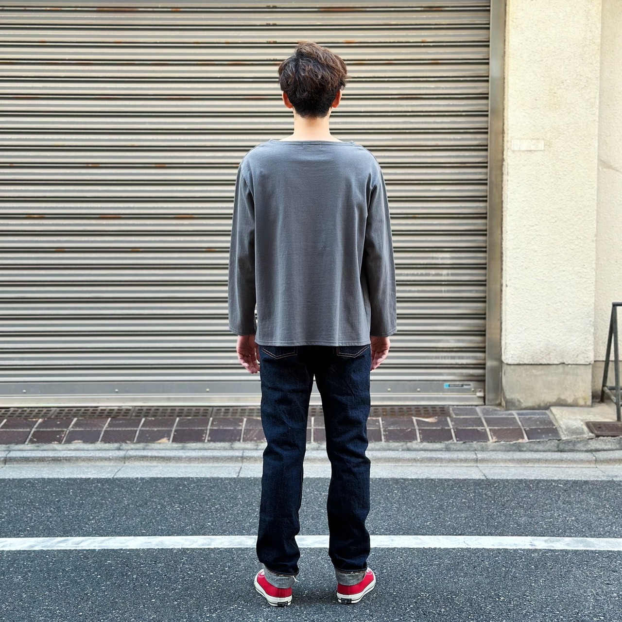 ( NAVY )OPEN END BOATNECK LONG SLEEVE SHIRT