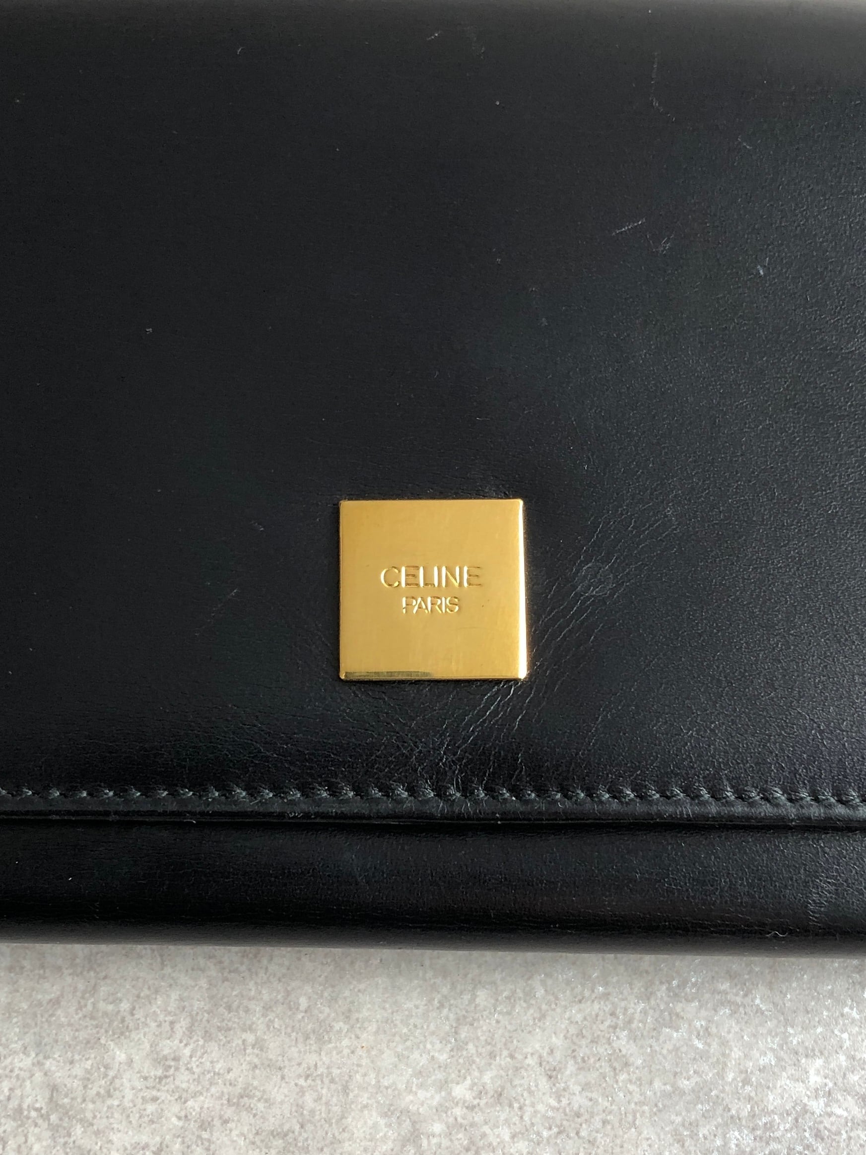 CELINE セリーヌ 財布 ブラック ロゴプレート レザー 長財布 vintage