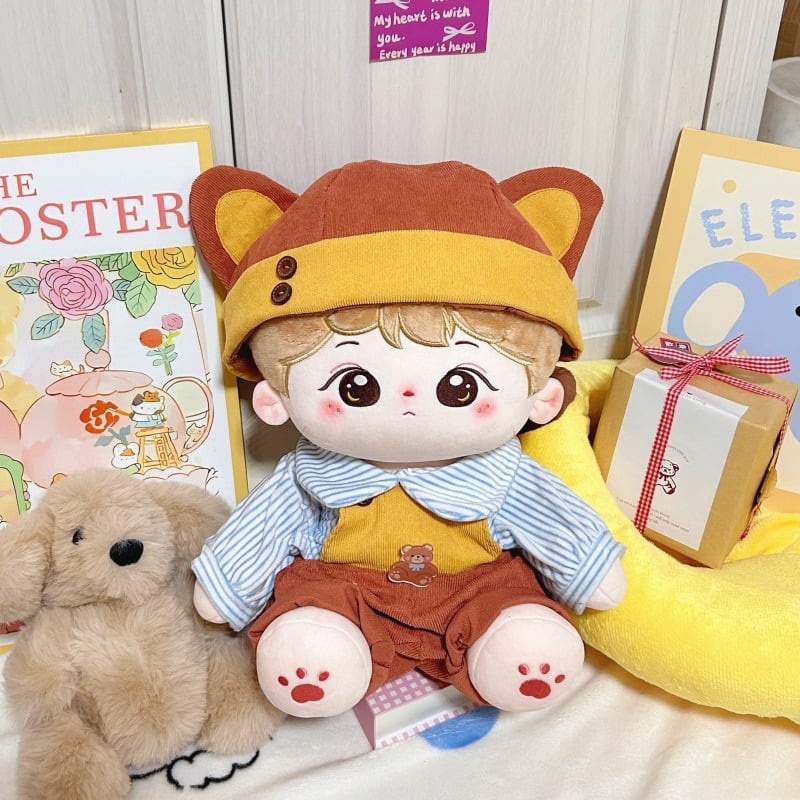 40cmぬいぐるみ用 くま ストライプシャツ+サロペット+帽子 カジュアル