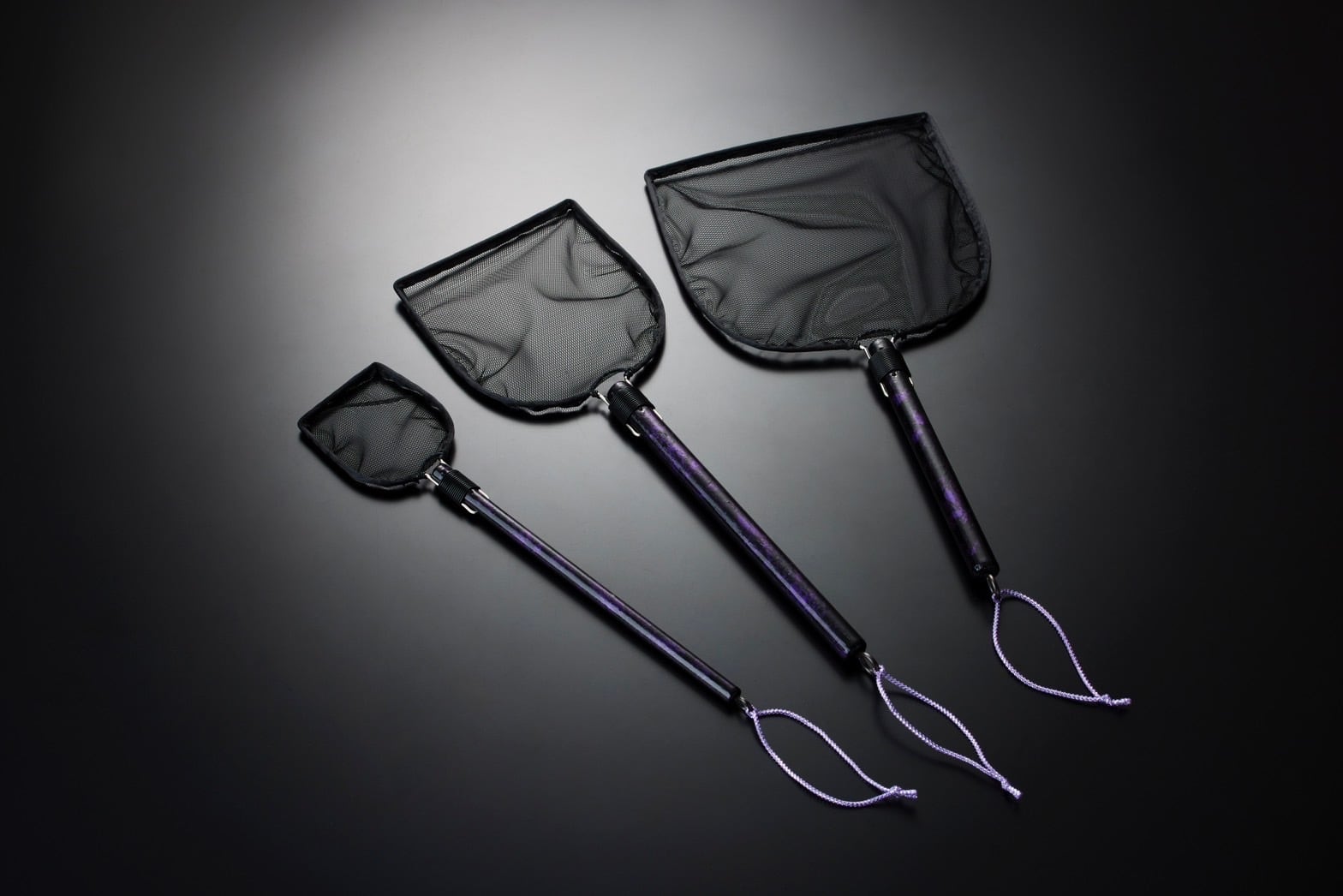 角型黒ベースS.M.Lサイズ 3本セット めだか 紫 選別網 タモ タモセット
