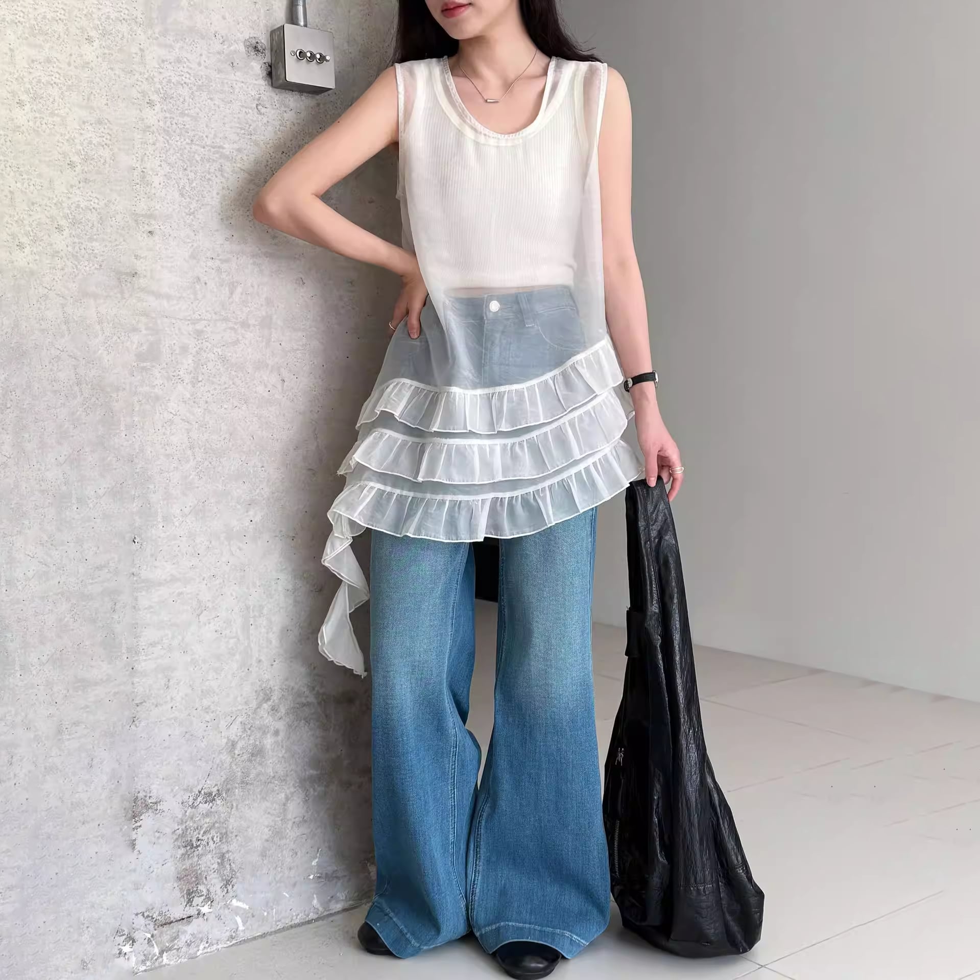 assynmetry sleeveless sheer top 14297