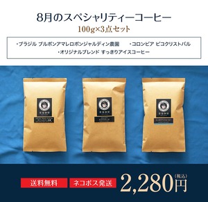 送料無料 青海珈琲 8月のスペシャリティーコーヒー 100g×3点セット