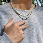 メンズアクセサリー パールチェーンネックレス 二連 重ね付け ストリート系 シルバー ジュエリー ユニセックス モード系 トレンド おしゃれ 人気 シンプル 上品 メンズジュエリー フェイクパール メンズパール ギフト プレゼント　y12089