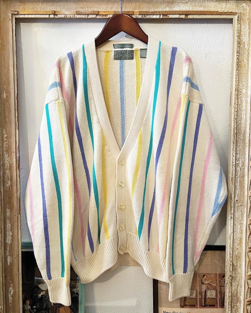 90s〜 rainbow colour stripe cardigan 【L】　