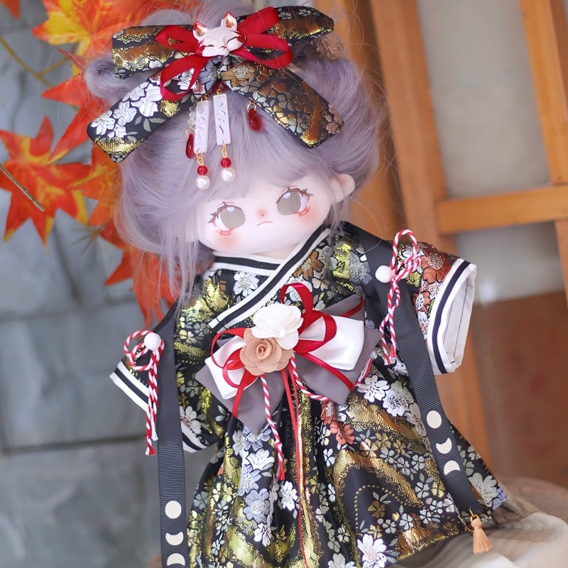 20cmレア限定着せ替えぬいぐるみ服♪袈裟セット 20cmぬいぐるみ用 和風 桜柄 着物+帯+ヘアアクセサリー+ベルト+リボン