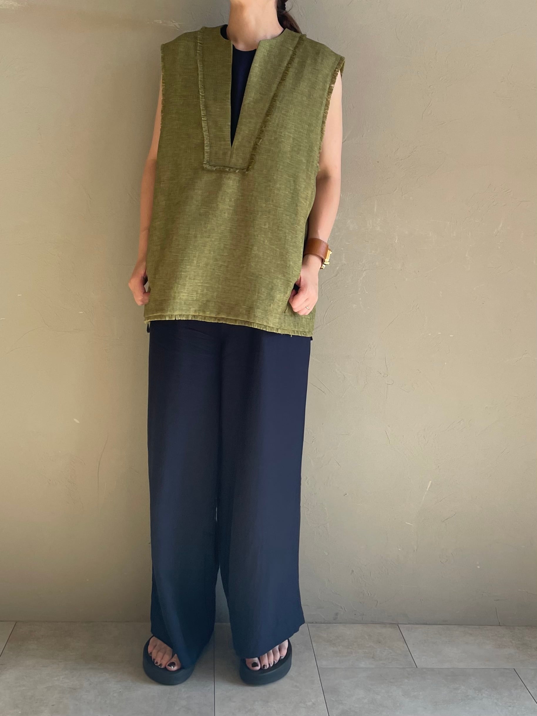 CHIGNON】《GREENのみ》 リネンライクフリンジベスト | valance 福井