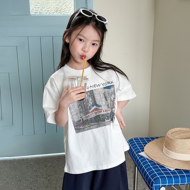 【KID】アメリカンレトロニューヨーク半袖Tシャツ - 1