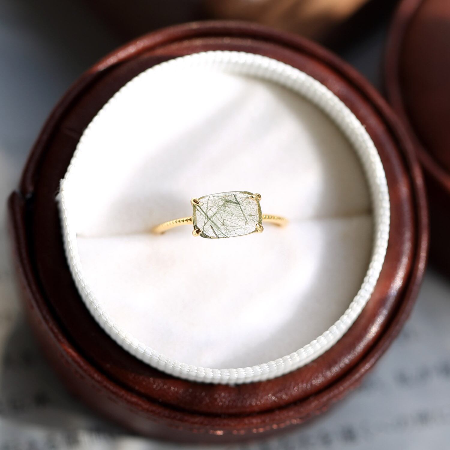 100% S925シルバーリング 14K金メッキ 天然ルチルクォーツ アイス