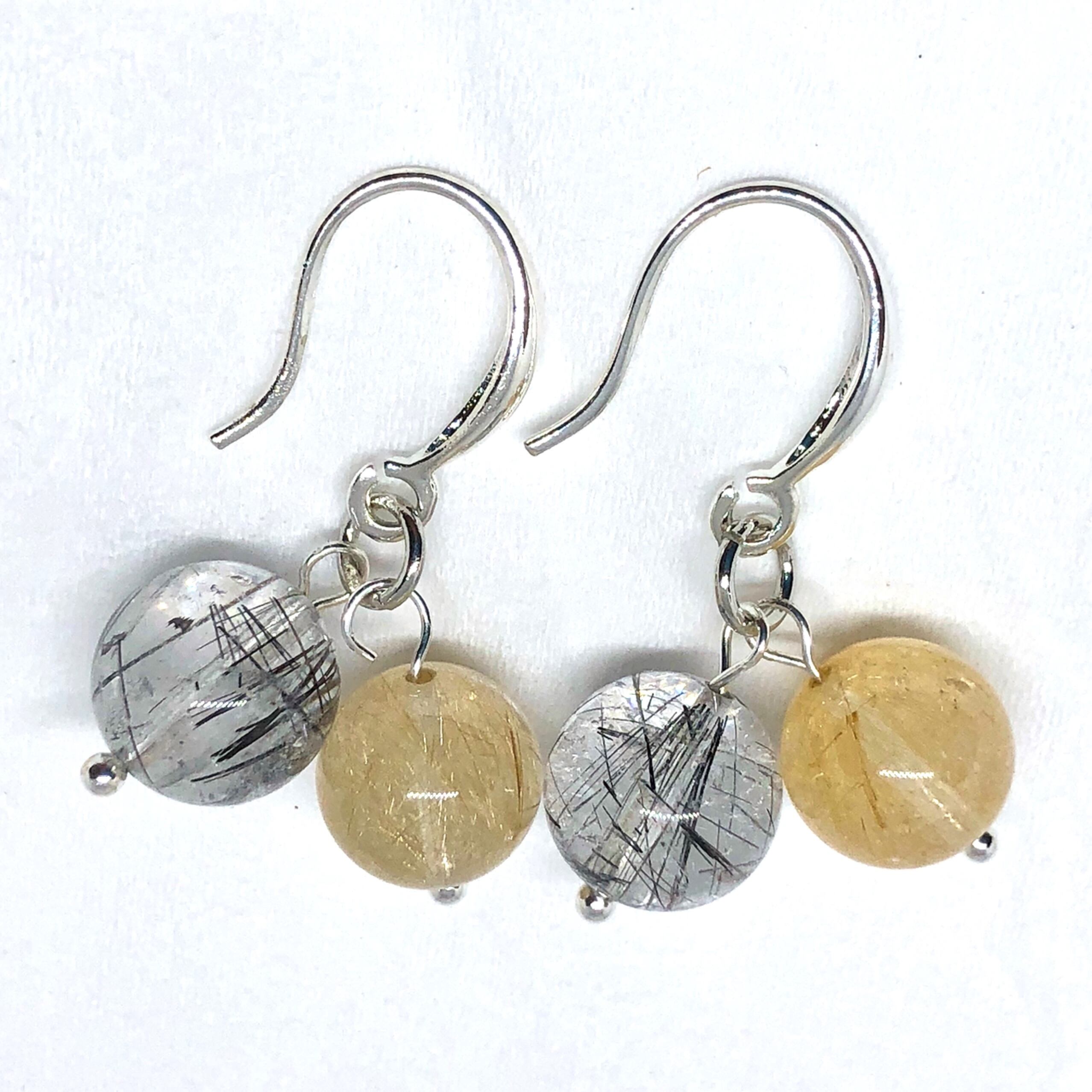 贅沢ルチル2種 ゴールドルチル＆ブラックルチル シルバー925ピアス