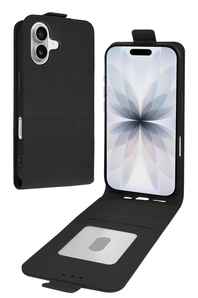 シズカウィルRe iPhone17用 ケース カバー 手帳型 縦開きスマホケース 縦型 本革調 レザーケース ブラック 1個入り