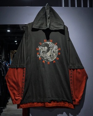 【add (C) vintage】Oriental Pattern Print Layerd Design Pullove Hoodie