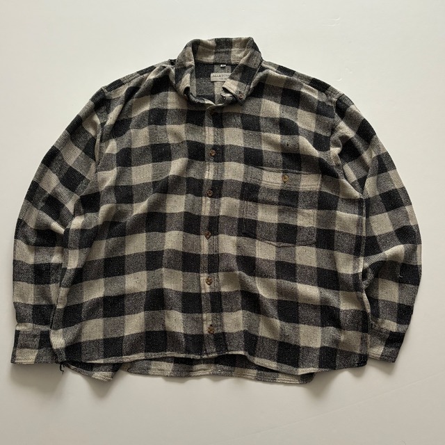 -USED- PURE SILK L/S CHECK SHIRTS -BLACK,OFF WHITE- [M]