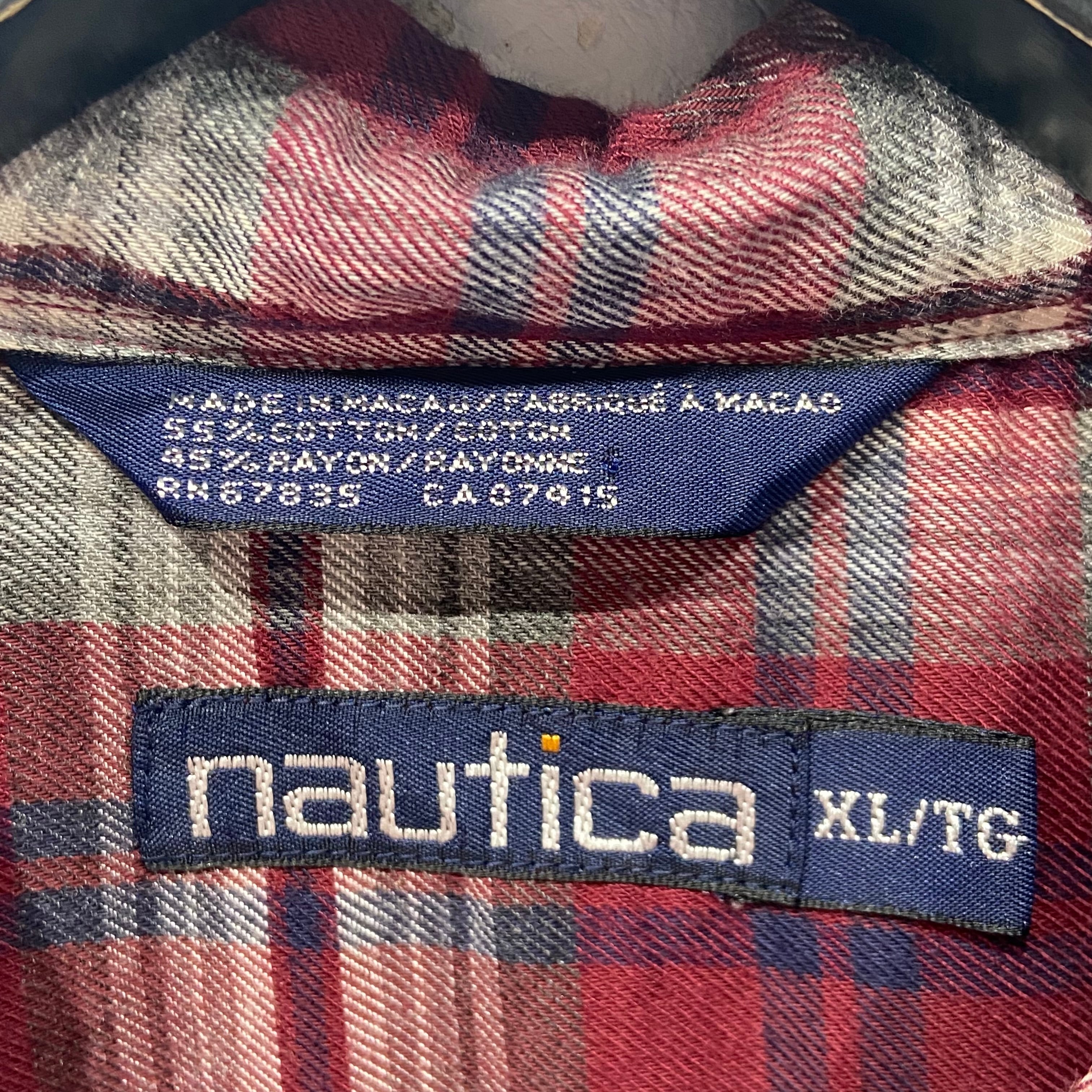 NAUTICA オンブレ　シャドーチェックシャツ　レッド×グレー　XL