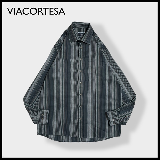 【VIACORTESA】ストライプシャツ マルチストライプ 長袖シャツ カジュアルシャツ L ビッグサイズ 春物 US古着