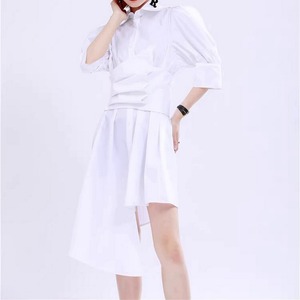 プリーツハイウエストシャツワンピース　A0126