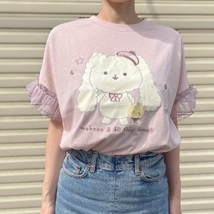【Mekooo】綿あめワンちゃん＆小籠包ひよこ 袖チュールフリル Tシャツ