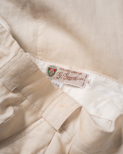 [80's] "GUCCI" Pure Linen 2-Pleat Trousers (Made in Italy)