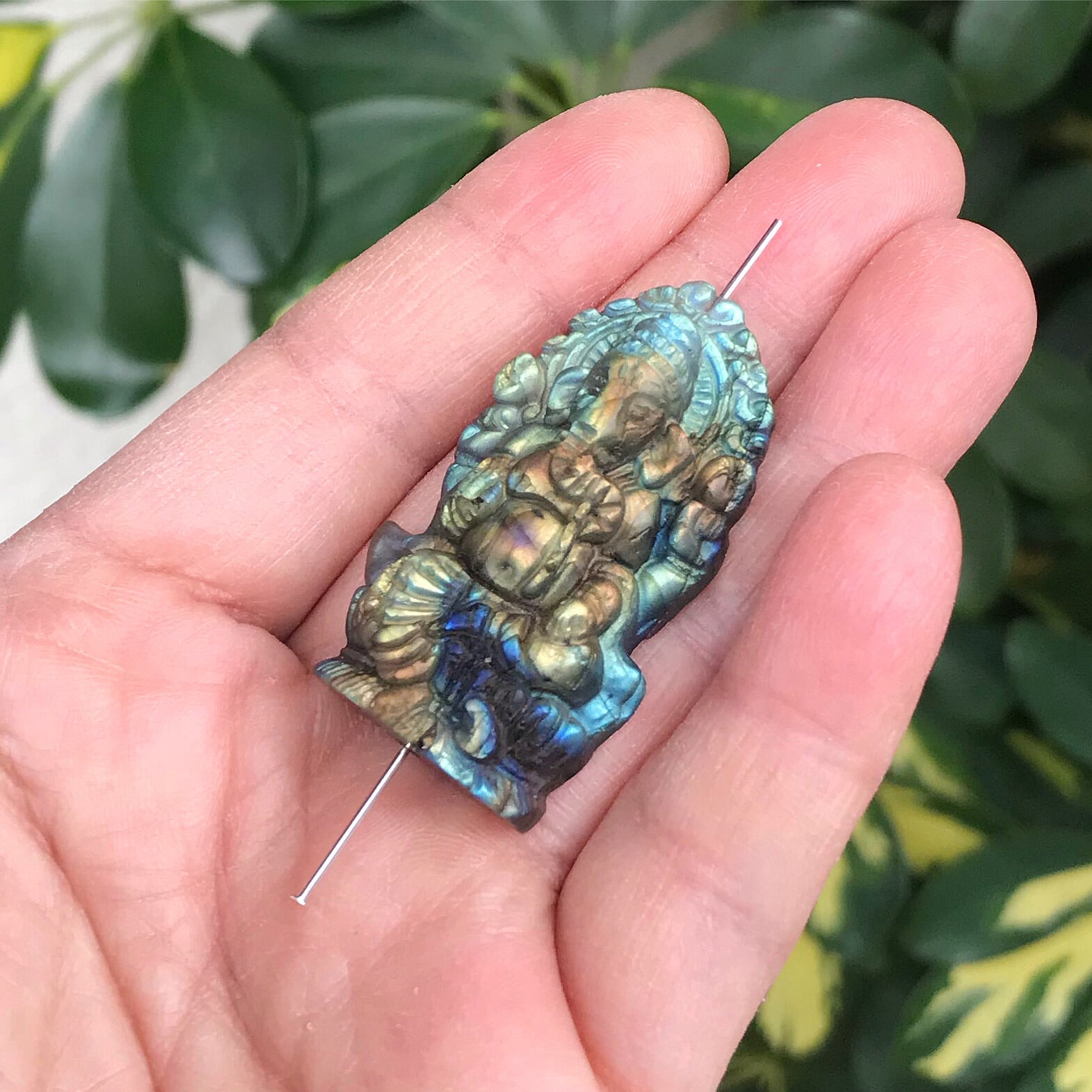 レインボーラブラドライト ラブラドライト ガネーシャ 貫通穴アリ