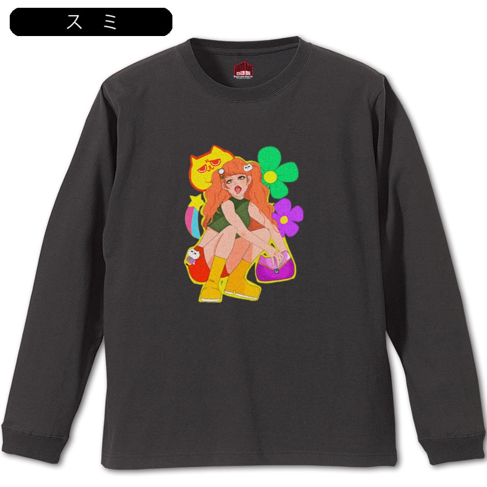 平成ギャルPOP 長袖】カラフル ギャル×ねこ部長Tシャツ | Jumble Base