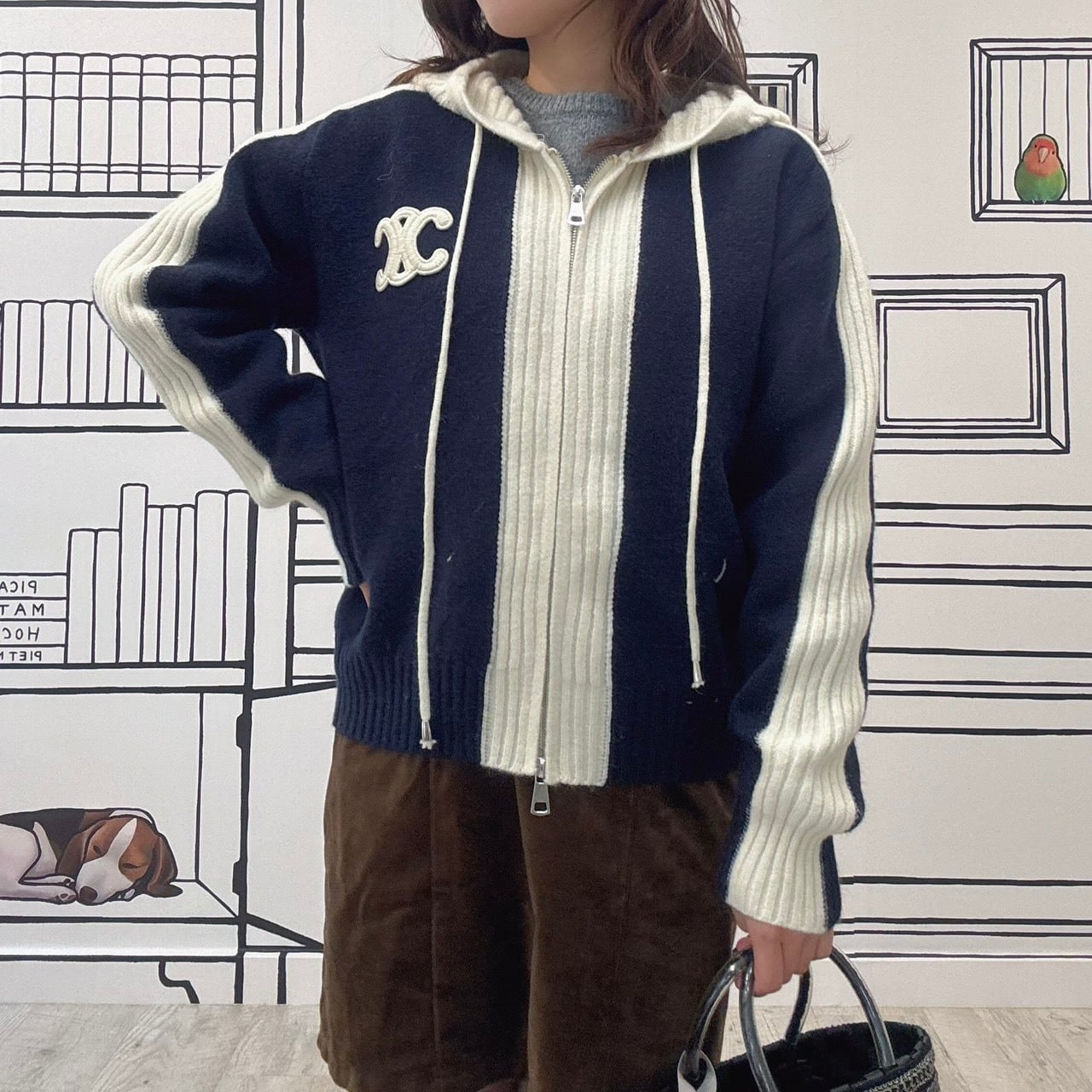 ライン配色切替ニットパーカー