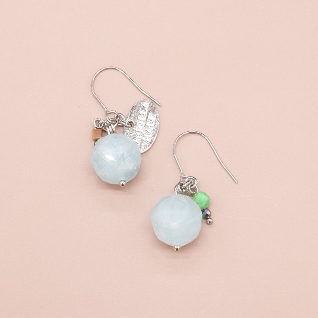 【Deep Sea Party】亀甲天珠×アクアマリン×クラック水晶 ブレスレット