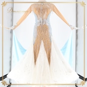 社交ダンス 衣装 gentil Chisaki uga ジャンティ 宇賀千咲 スタンダードドレス ワンピース ドレス スタンダード フロート レース デモ 競技 ダンス パーティ 発表会 水色 白 ホワイト系 ベージュ系 ブルー系 高級感 プリーツ フロートドレス gentileドレスバッグ