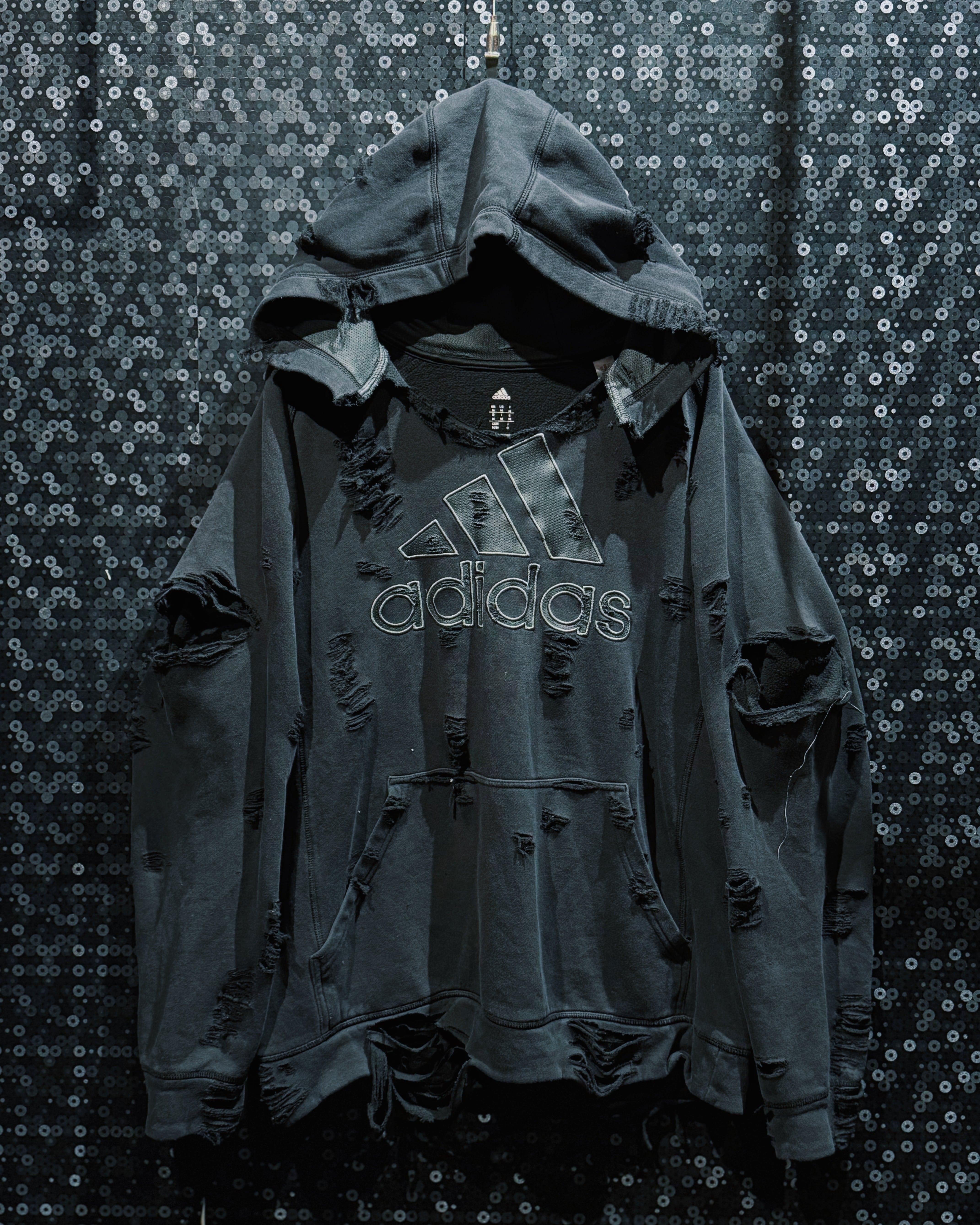 【ÆIEM】original “boro” remake adidas big performance logo hoodie