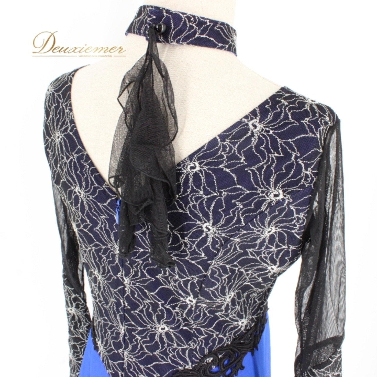 社交ダンス 衣装 スタンダード ドレス ワンピース パーティドレス Sanline サンリーヌ 青 黒 ブラック系 ブルー系 チョーカー 長袖 準正装 社交ダンスドレス ダンス衣装 パーティー衣装 フォーマルドレス ロングドレス ポリエステル ナイロン 高品質 おしゃれ 結婚式 二次会 カジュアル 上品 大人 レディース 女性用 サイズ調整可能 イベント用 伸縮性あり