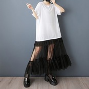 メッシュ フリル ドレス 30166