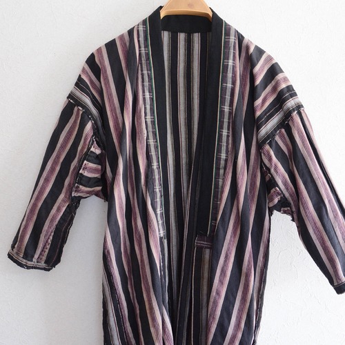 野良着 細袖 着物 木綿 縞模様 ジャパンヴィンテージ 昭和 | Noragi Jacket Men Kimono Cotton Stripe Japan Vintage