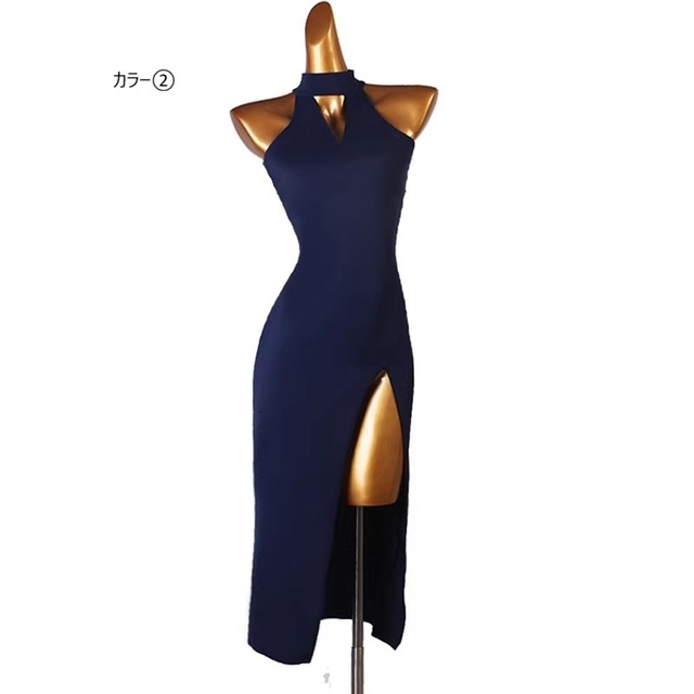ホルターネック スリット タイトマキシ ダンスドレス　ds1504