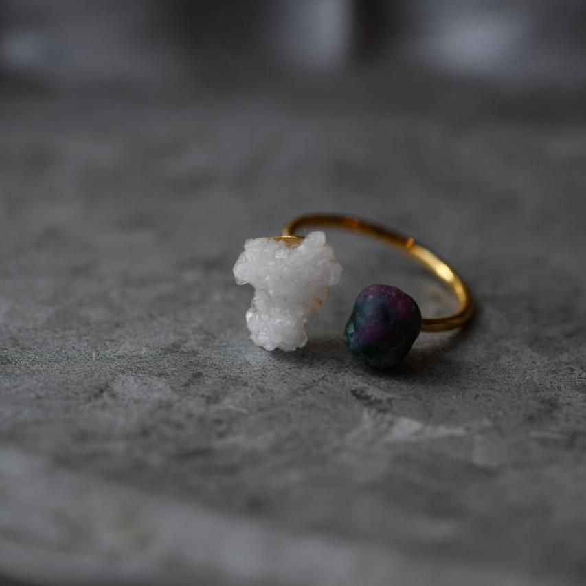 一点物】 ルビー・ゾイサイト & 水晶 リング 指輪 フリーサイズ 原石