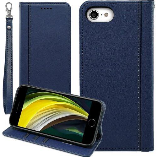 iPhoneSE 2020 2022 iPhone7 iPhone8 ケース 手帳型 iPhone 7 8 SE 第2世代 第3世代 通用 iphone SE2 se3 ストラップケース SE 2nd 3rd 第二世代 第三世代 iPhoneSE2 iPhoneSE3 アイホン アイフォン 手帳 カバー 適用 Cobeimisr CASE マグネット フリップ ストラップ スマホケース ネイビー 2624