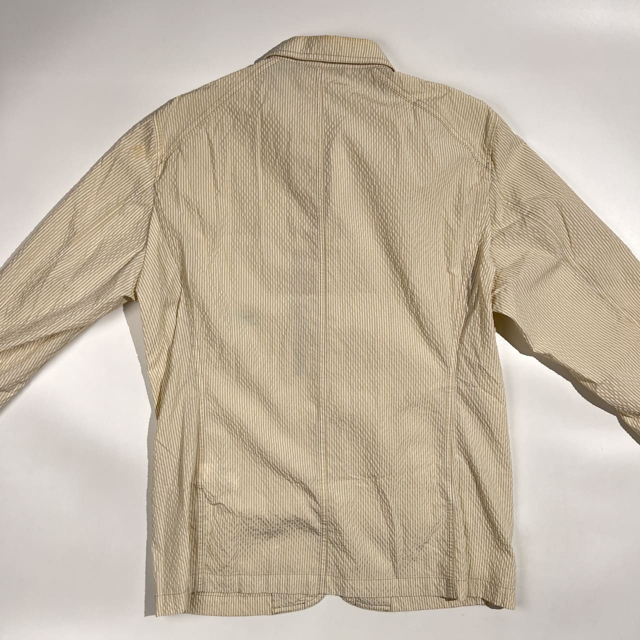 Crocodile クロコダイル シアサッカー ストライプ柄 カバーオール風 ジャケット サイズ L /イエロー ベージュ系 メンズ ワーク