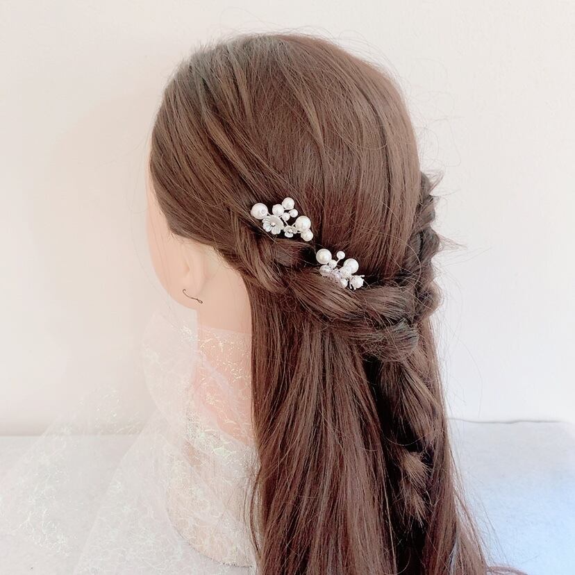 ディップアート髪飾り ヘッドドレス 2024 成人式 卒業式 結婚式 白ゴールド 